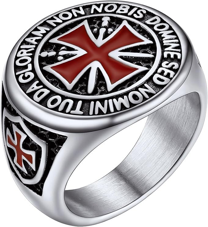 PROSTEEL Anillo Sello Cruz Templaria Símbolo de Las Cruzadas Medieval, Personalizables Anillos Grandes Tallas 14.5-32.5