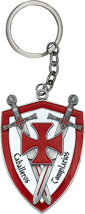 Llavero Caballeros Templarios, Esmaltado, Metálico plateado envejecido