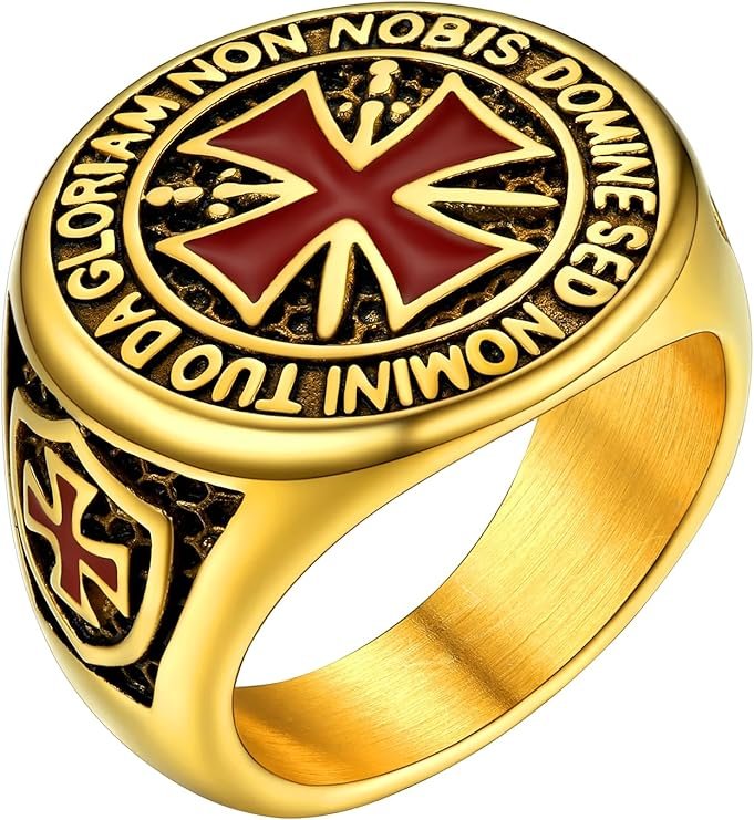 PROSTEEL Anillo Sello Cruz Templaria Símbolo de Las Cruzadas Medieval, Personalizables Anillos Grandes Tallas 14.5-32.5