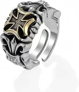 Hombres Anillo de Cruz，Vintage Sortijas Dedo Anillas Grande Jewelry Regalos para Men Juvenil San Valentin Anillos góticos para hombre, regalos para marido y padre