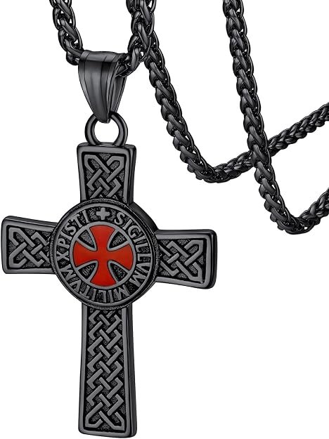 FaithHeart Collar Medieval Hombre Acero Inoxidable 316L Colgante Cruz Jesusalén Caballeros Templarios Amuleto Protección Hombre