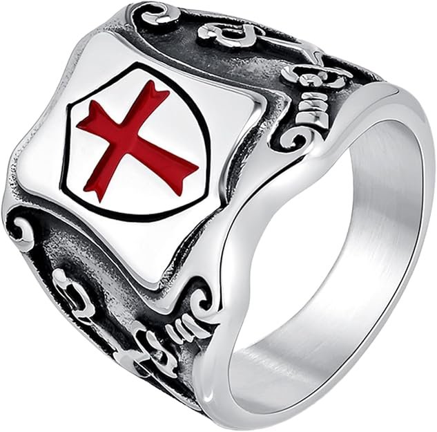 JewelryWe Anillo de Cruz Templaria Hombre: Anillo de Nudo Celta Vikingo Estilo de Hacha de Batalla Acero Inoxidable Tallas 14 a 30 - Para Regalos