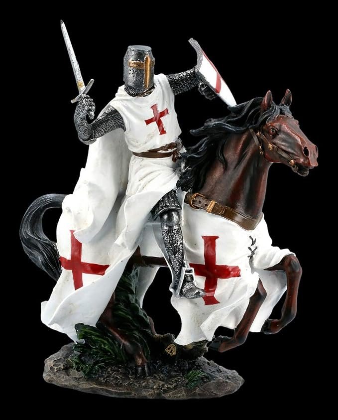 Caballeros Templarios Figura en Caballo en Galope Templario,Figura Decorativa,Artículo Decorativo, Mittelalter-Figur, H 25 CM